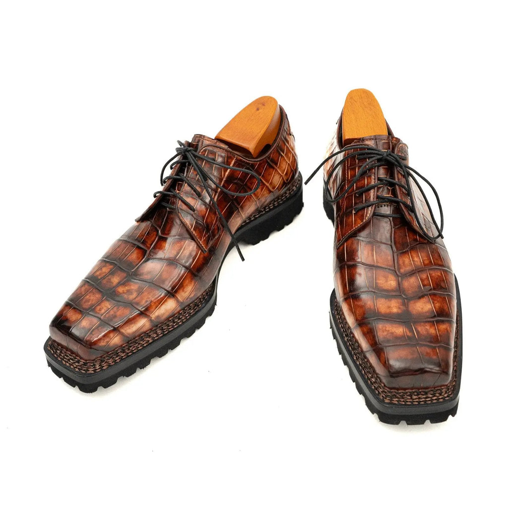 Orange-Brown and Black Textured Derby Shoe