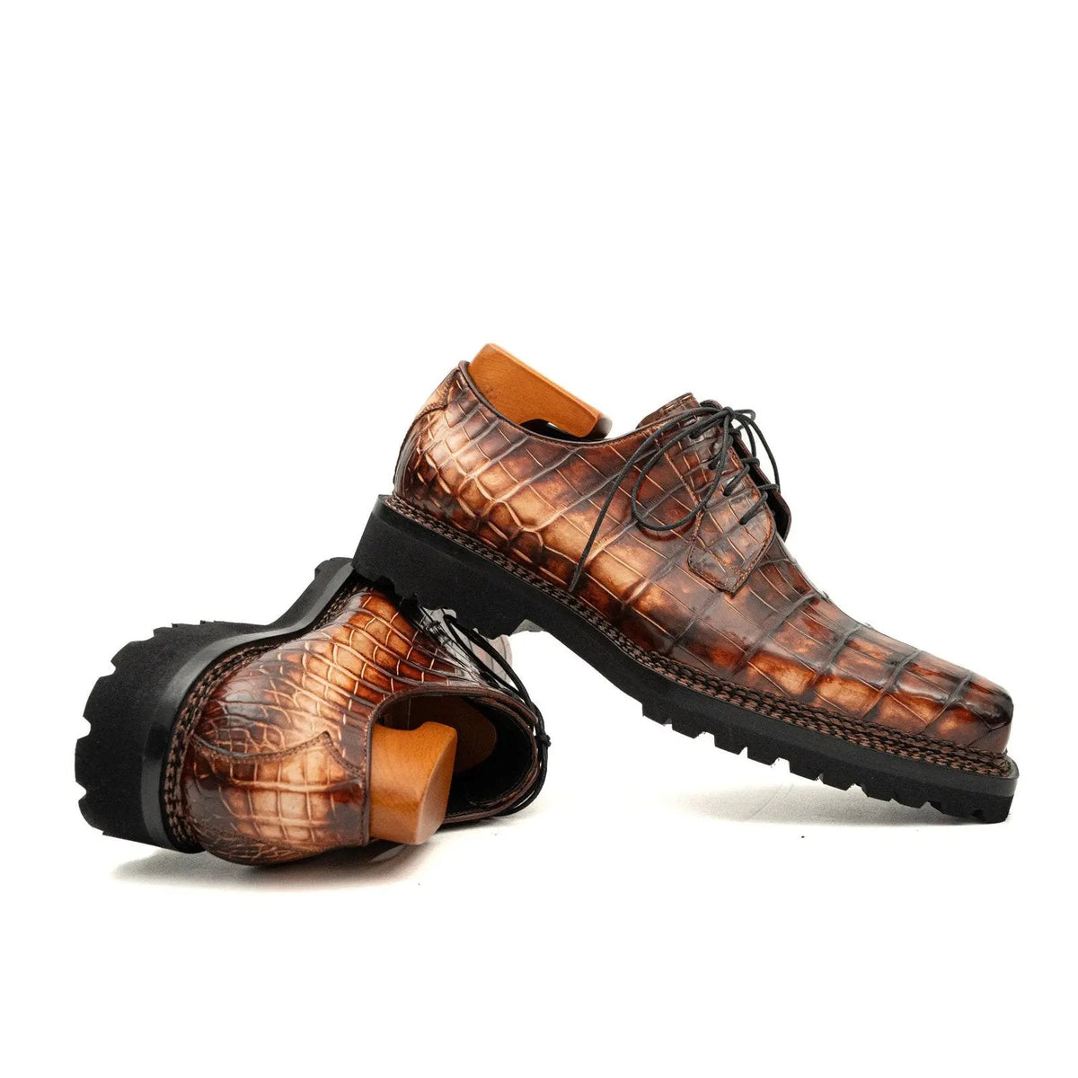 Orange-Brown and Black Textured Derby Shoe