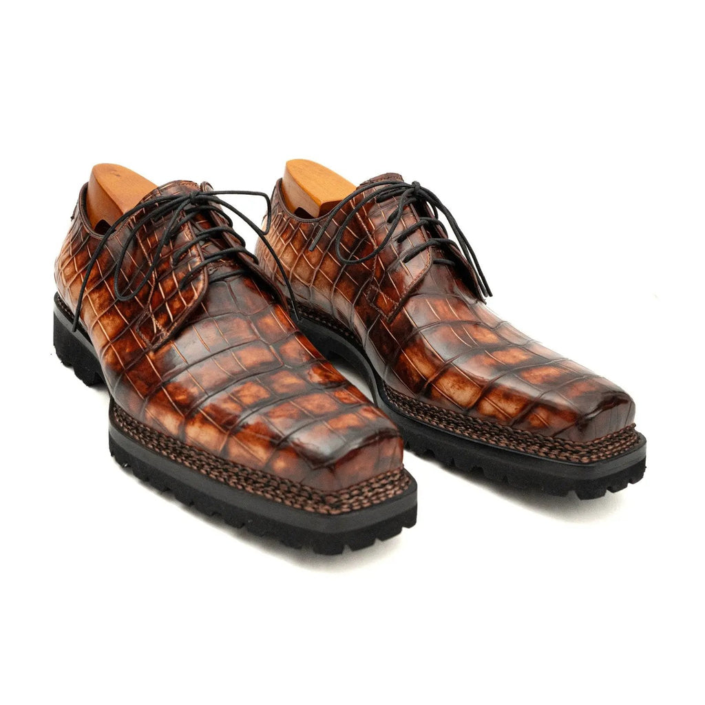 Orange-Brown and Black Textured Derby Shoe