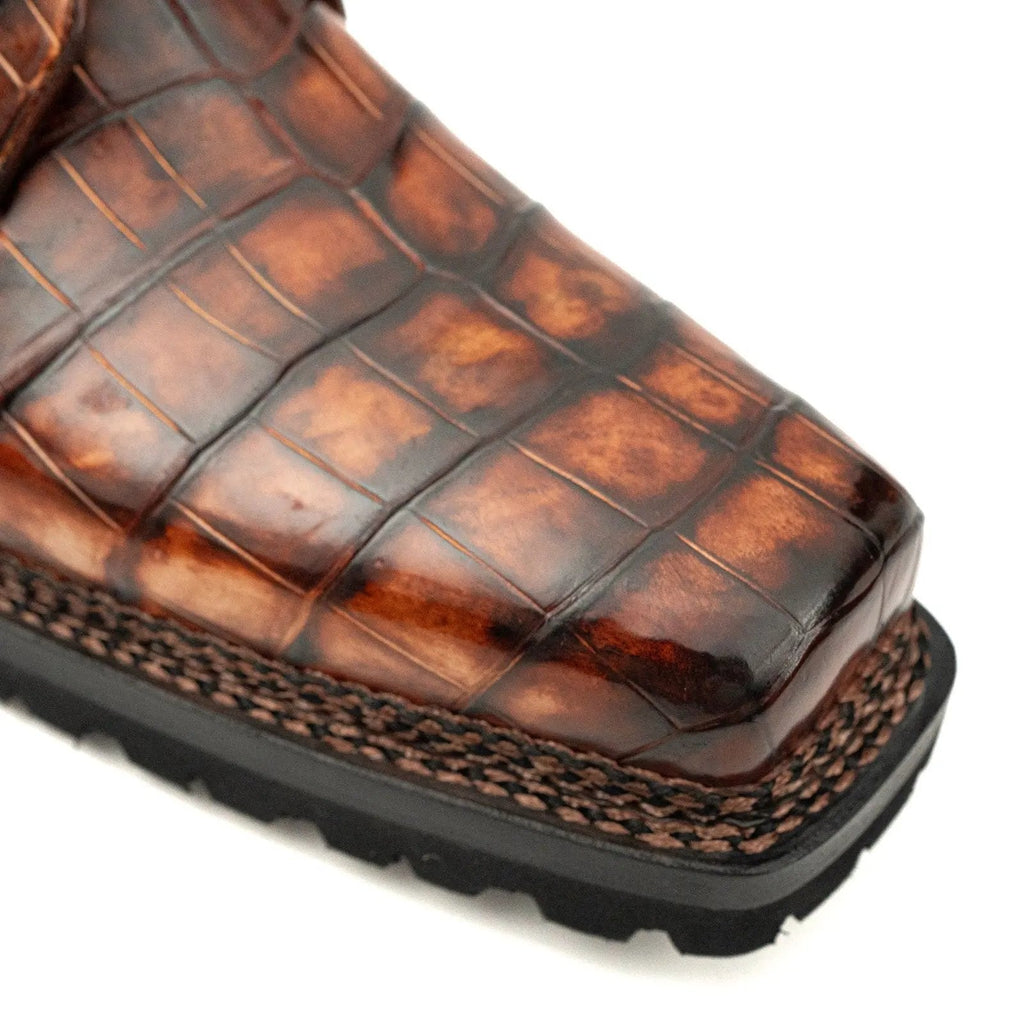 Orange-Brown and Black Textured Derby Shoe