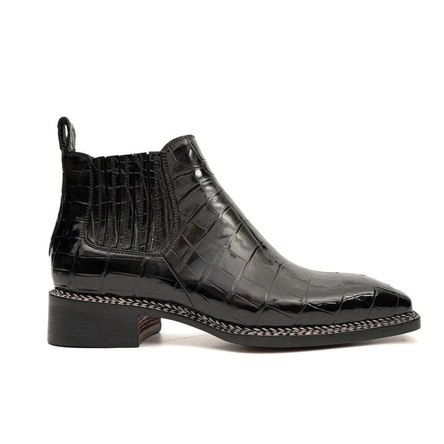 Black Textured Chelsea Ankle Boot