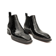 Black Crocodile Leather Chelsea Boots