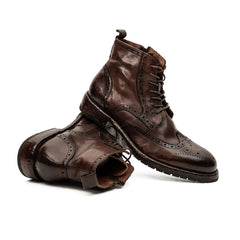 Dark Brown Brogue Combat Boot DIVINCH