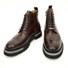 Dark Brown Brogue Lace-Up Ankle Boots DIVINCH