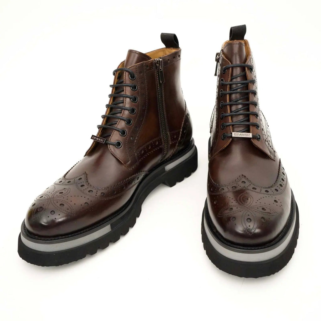 Dark Brown Brogue Lace-Up Ankle Boots DIVINCH