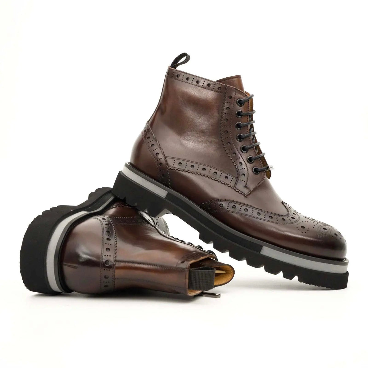 Dark Brown Brogue Lace-Up Ankle Boots DIVINCH