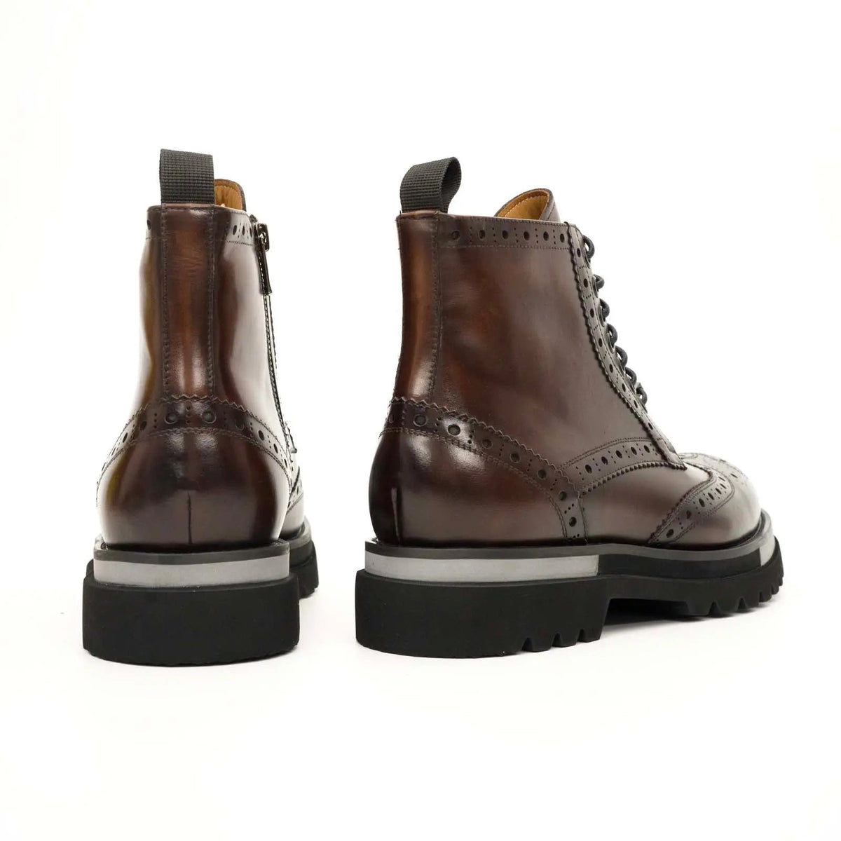 Dark Brown Brogue Lace-Up Ankle Boots DIVINCH