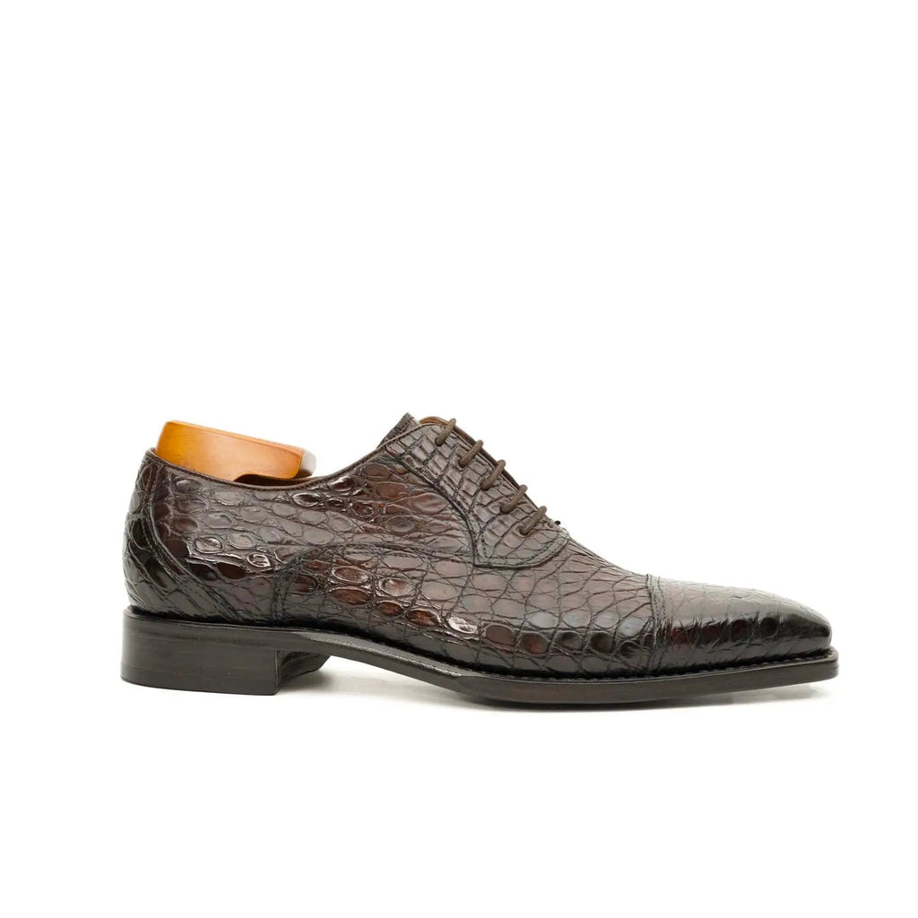 Dark Brown Crocodile Cap-Toe Oxfords DIVINCH