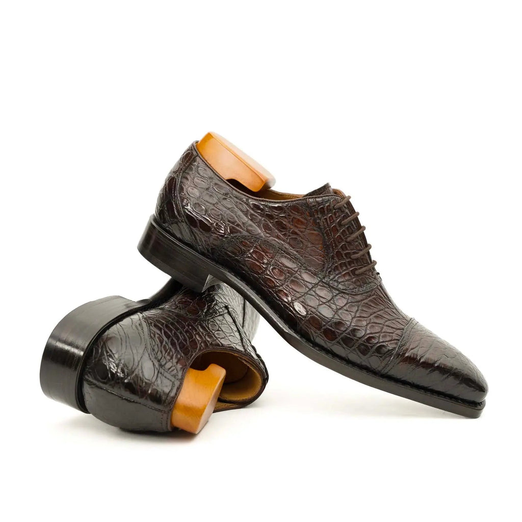 Dark Brown Crocodile Cap-Toe Oxfords DIVINCH