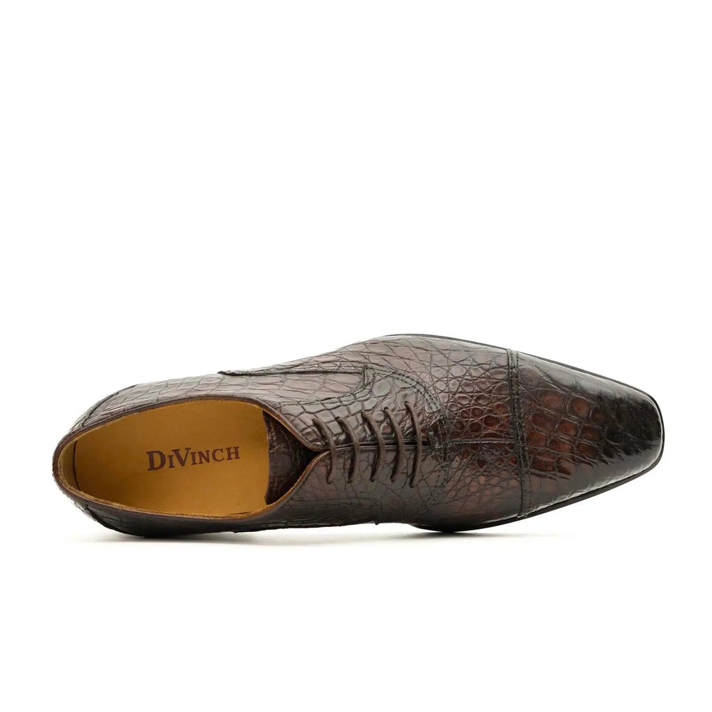 Dark Brown Crocodile Cap-Toe Oxfords DIVINCH