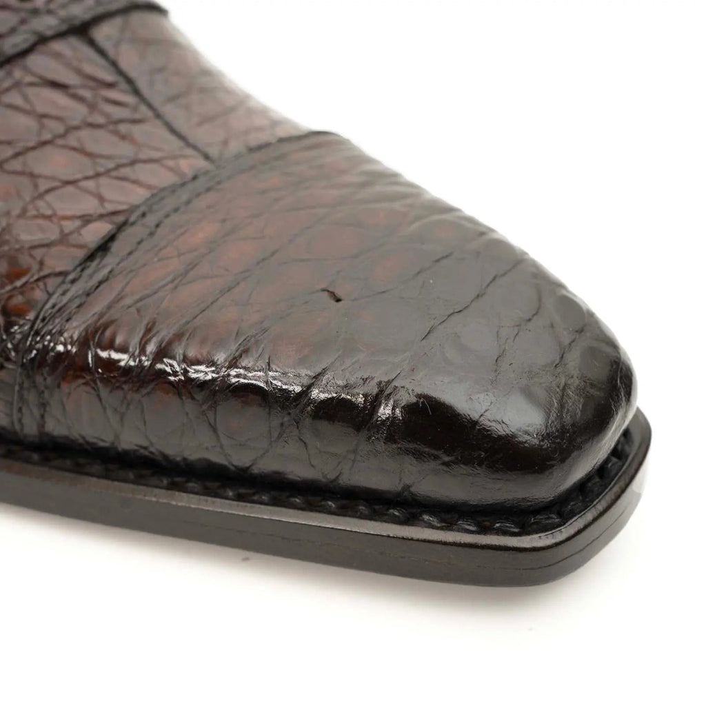 Dark Brown Crocodile Cap-Toe Oxfords DIVINCH