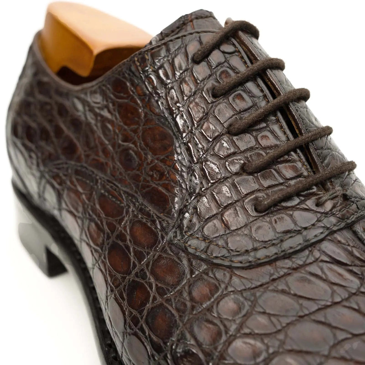 Dark Brown Crocodile Cap-Toe Oxfords DIVINCH