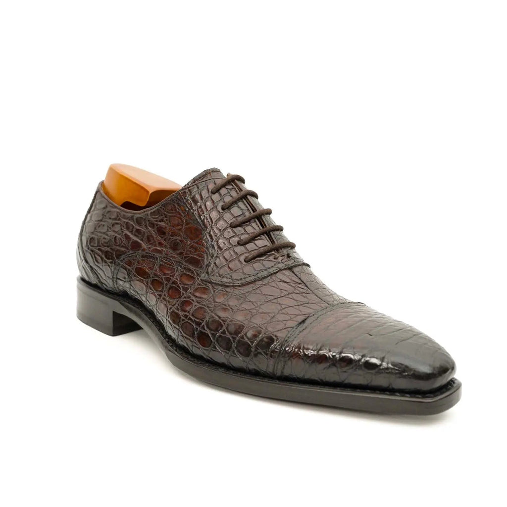 Dark Brown Crocodile Cap-Toe Oxfords DIVINCH