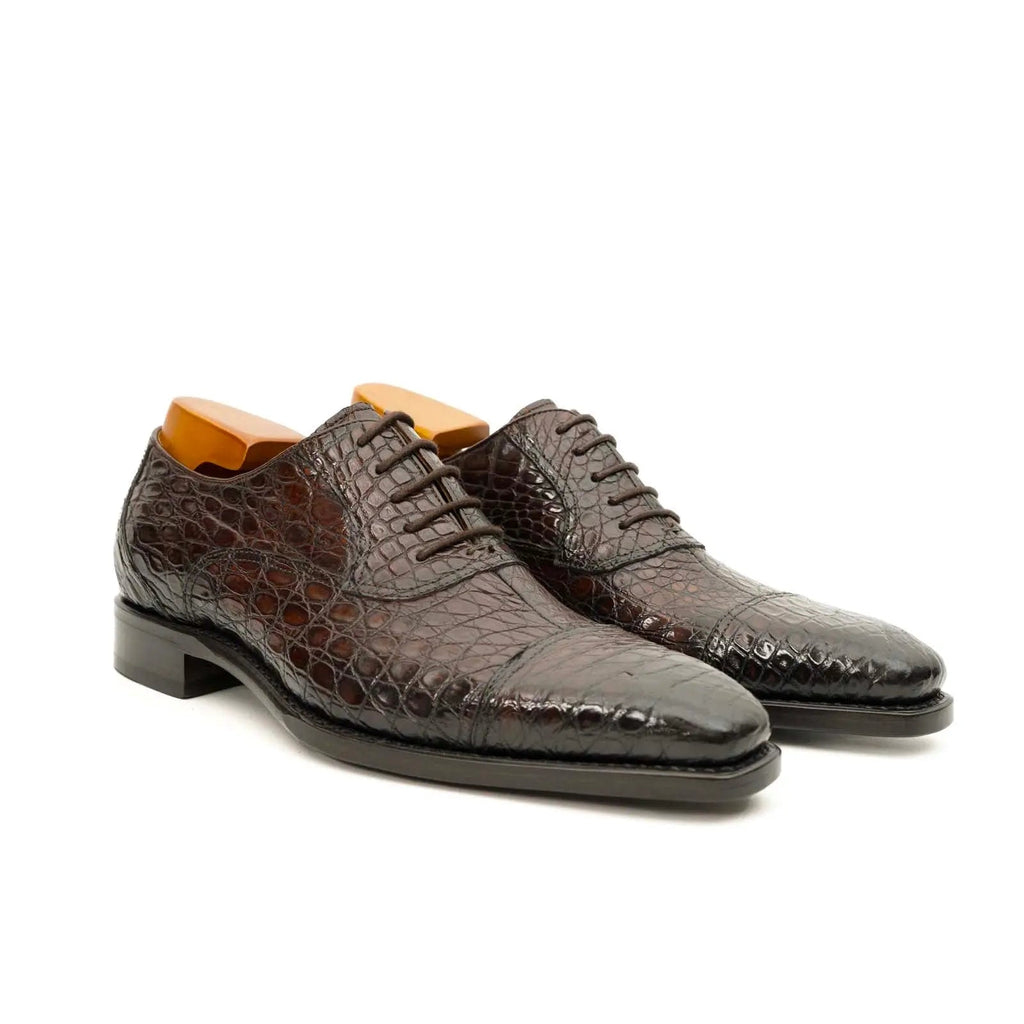 Dark Brown Crocodile Cap-Toe Oxfords DIVINCH