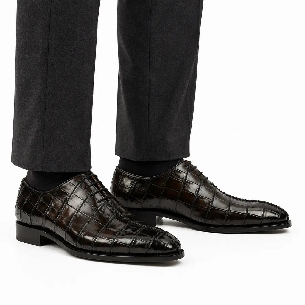 Dark Brown Crocodile-Textured Oxford DIVINCH