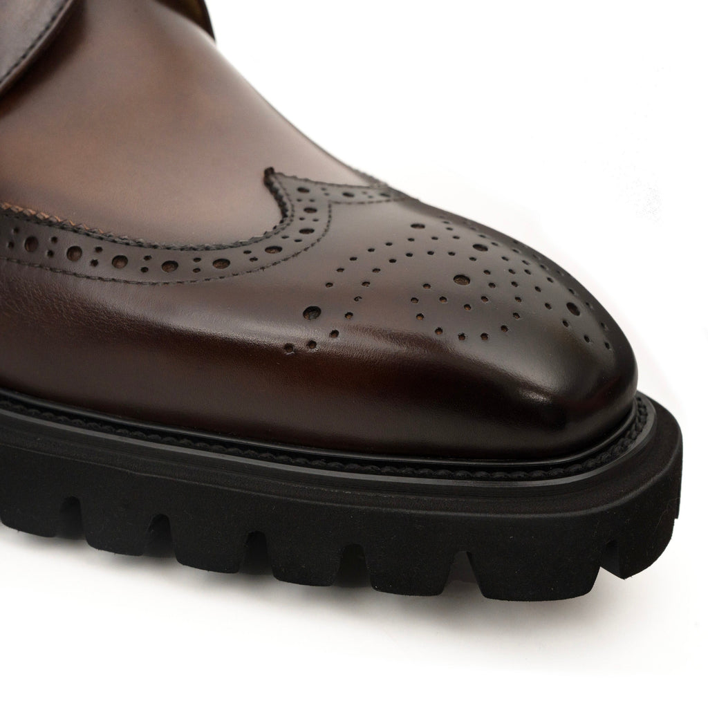 Dark Brown Glossy Lug-Sole Wingtip Derby Shoe DIVINCH