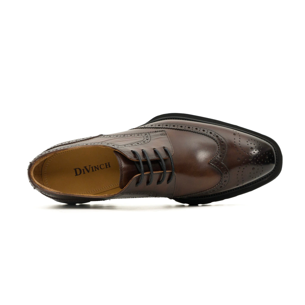 Dark Brown Glossy Lug-Sole Wingtip Derby Shoe DIVINCH