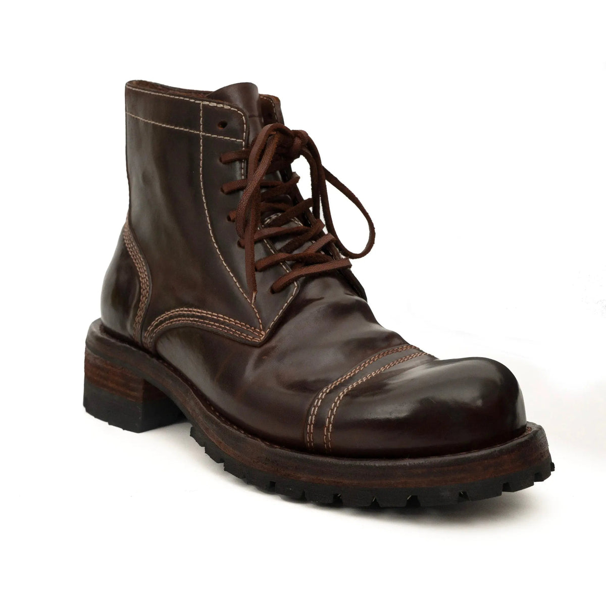 Dark Brown Horsehide Combat Boots DIVINCH