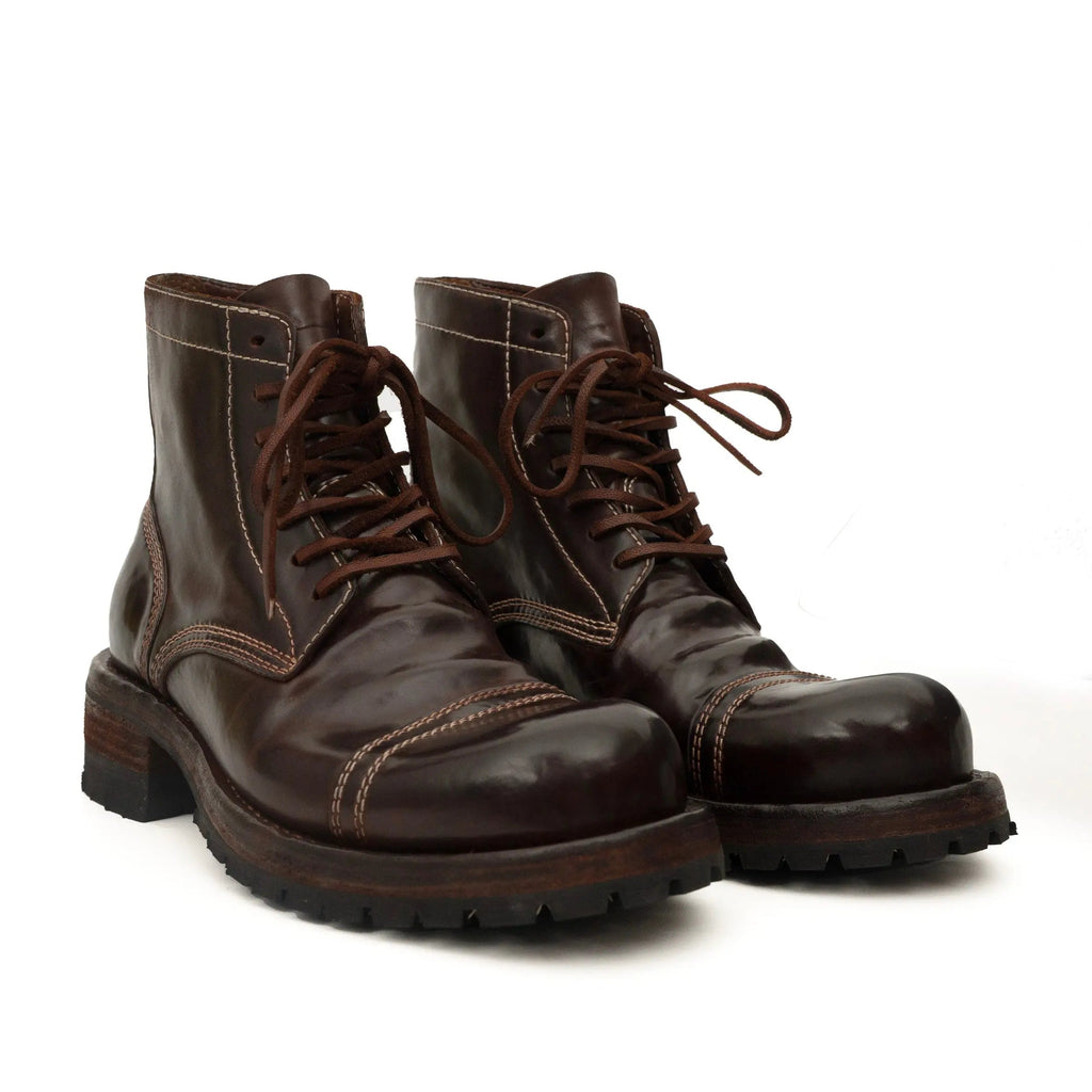 Dark Brown Horsehide Combat Boots DIVINCH