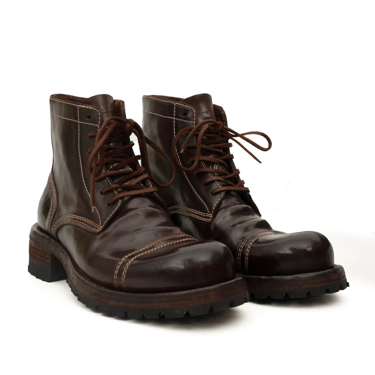 Dark Brown Horsehide Combat Boots DIVINCH