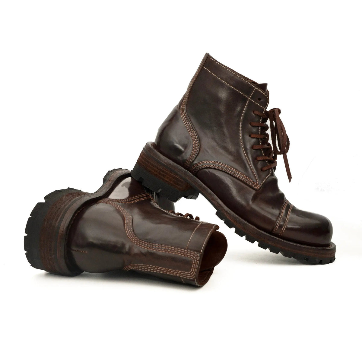 Dark Brown Horsehide Combat Boots DIVINCH