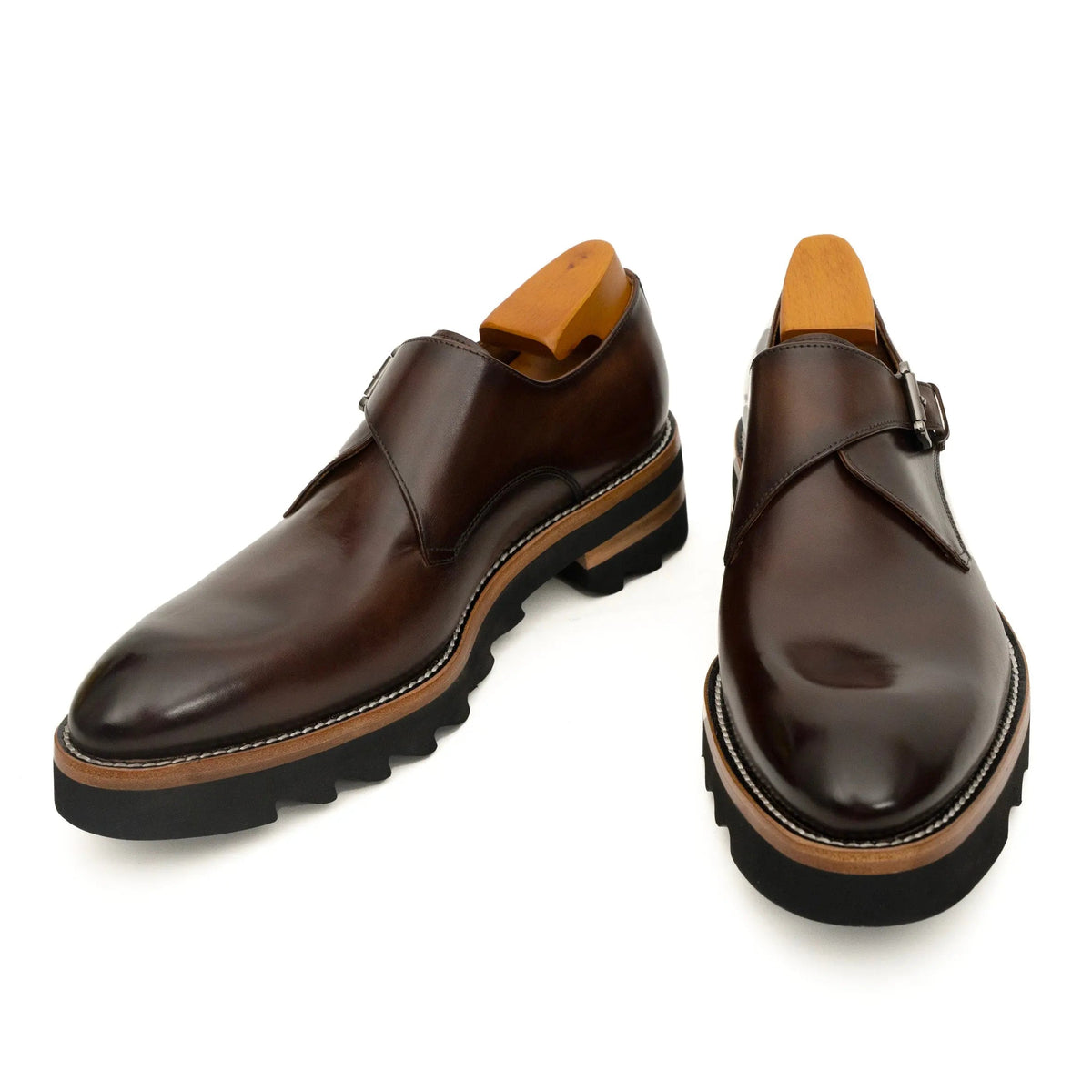 Dark Brown Lug Sole Monk Strap Shoes DIVINCH
