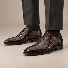 Dark Brown Textured Squared-Toe Oxford Shoe DIVINCH