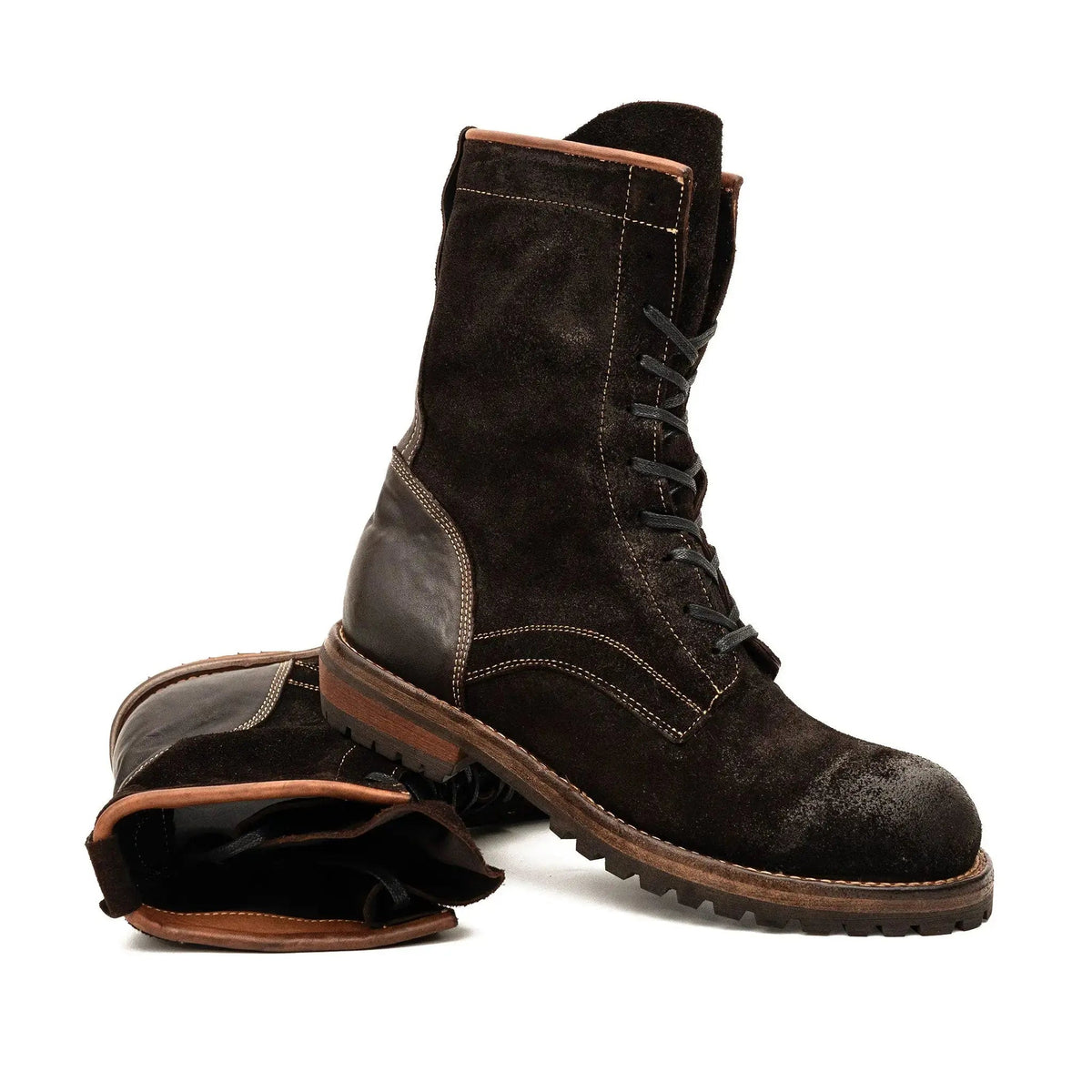 DIVINCH 5002A dark brown lace-up boots dynamic stacked view