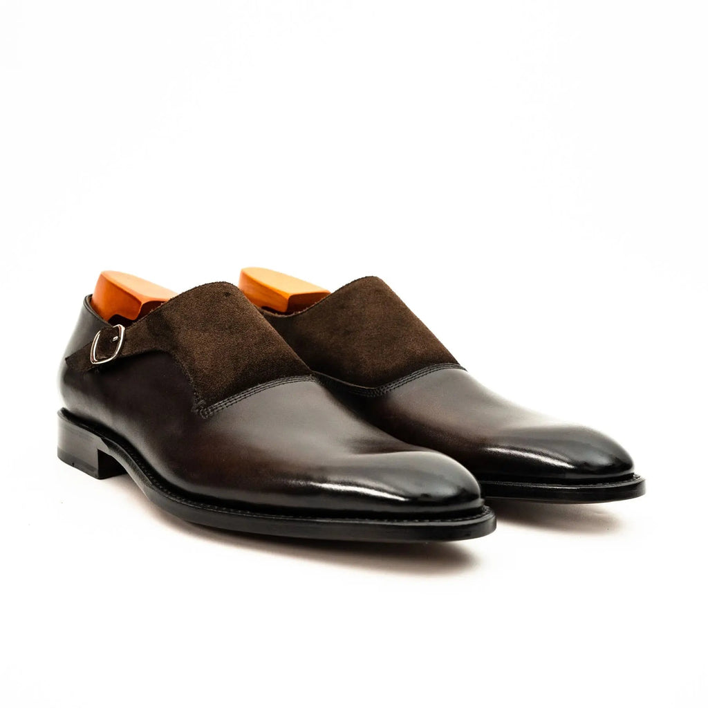 Dark Brown Suede-Panel Monk Shoe DIVINCH
