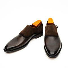 Dark Brown Suede-Panel Monk Shoe DIVINCH