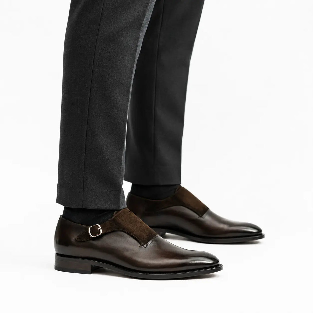 Dark Brown Suede-Panel Monk Shoe DIVINCH