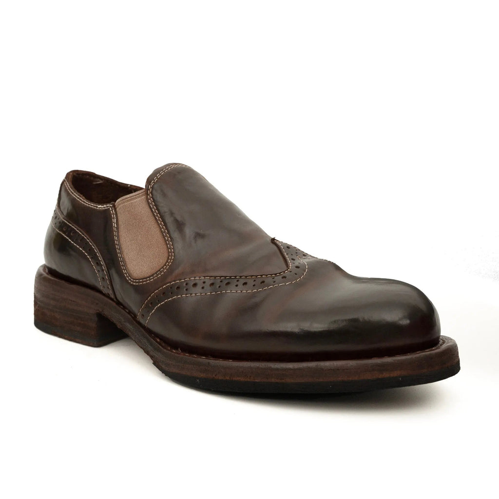 Dark Brown Washed Horse Leather Slip-On Casual Shoes DIVINCH