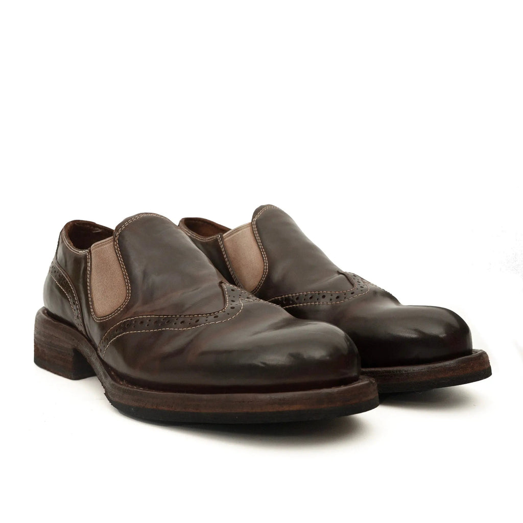 Dark Brown Washed Horse Leather Slip-On Casual Shoes DIVINCH