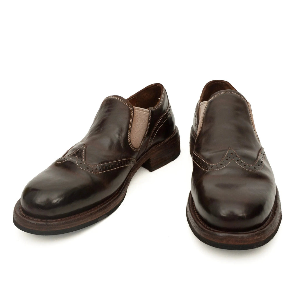Dark Brown Washed Horse Leather Slip-On Casual Shoes DIVINCH