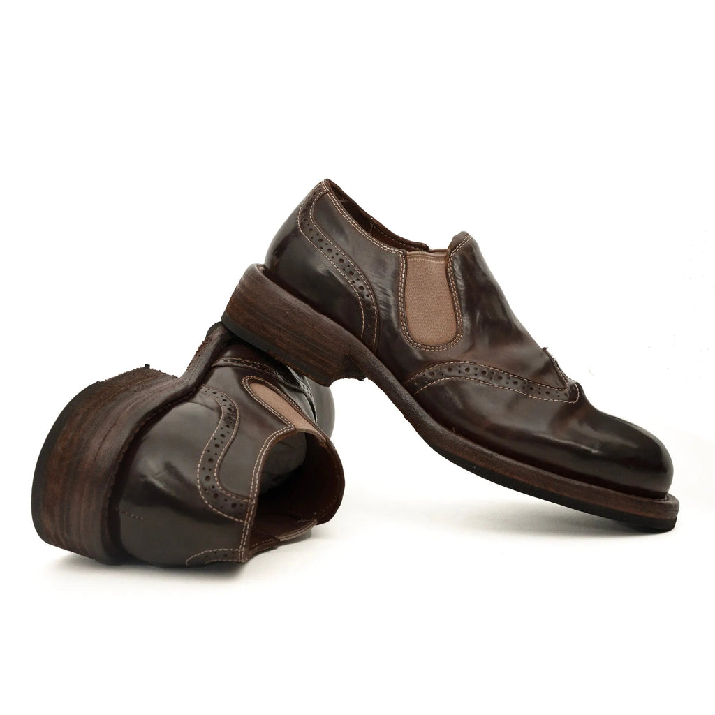 Dark Brown Washed Horse Leather Slip-On Casual Shoes DIVINCH