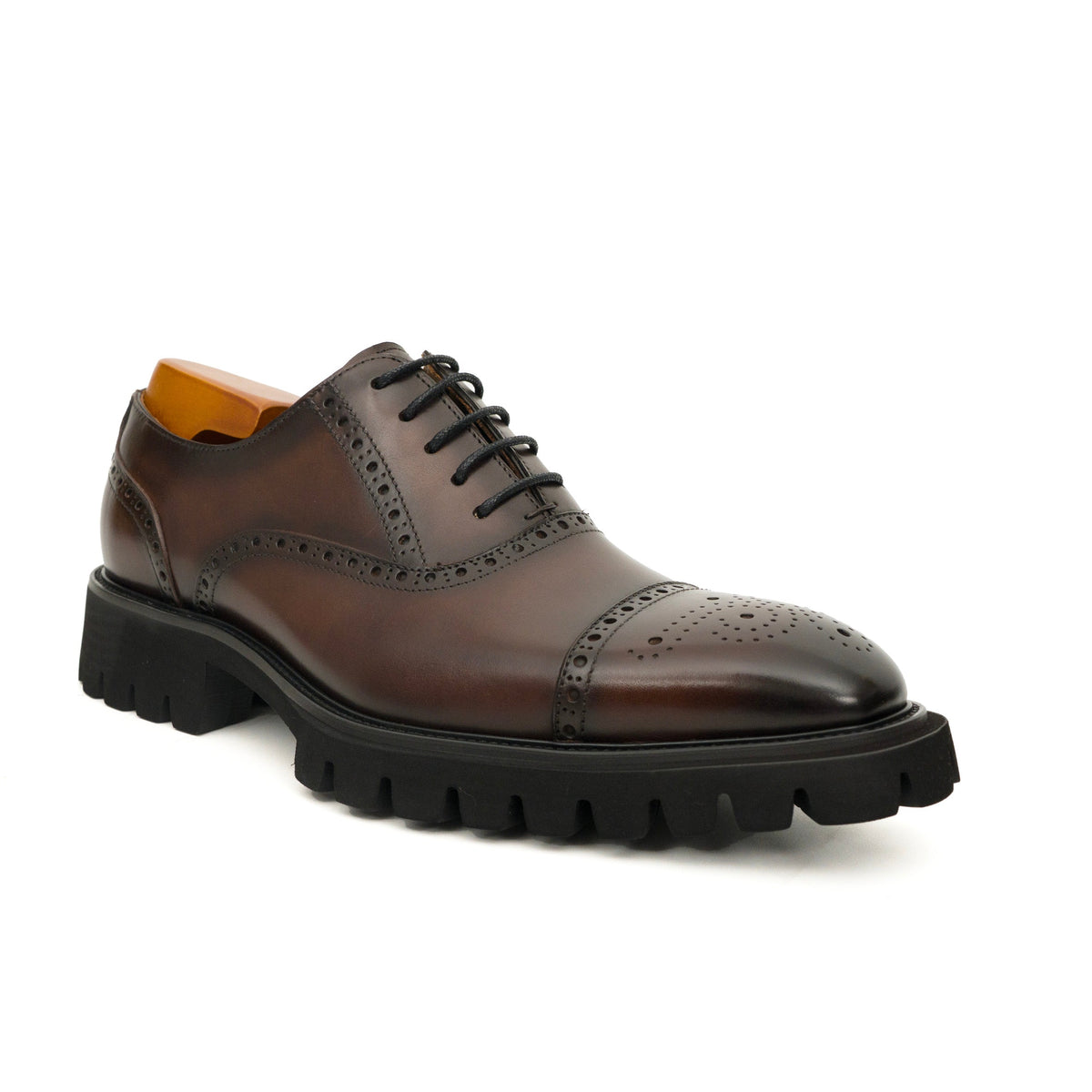 Dark Brown Wingtip Cow Leather Oxford Shoes DIVINCH