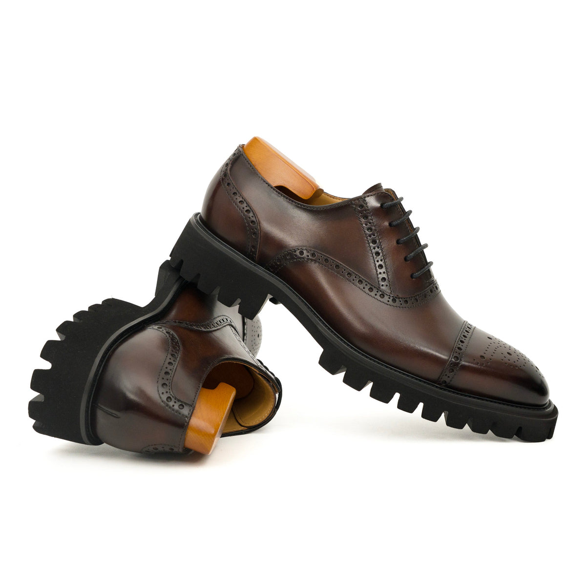 Dark Brown Wingtip Cow Leather Oxford Shoes DIVINCH