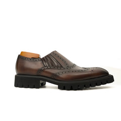 Dark Brown Wingtip Cow Leather Slip-On Shoes DIVINCH