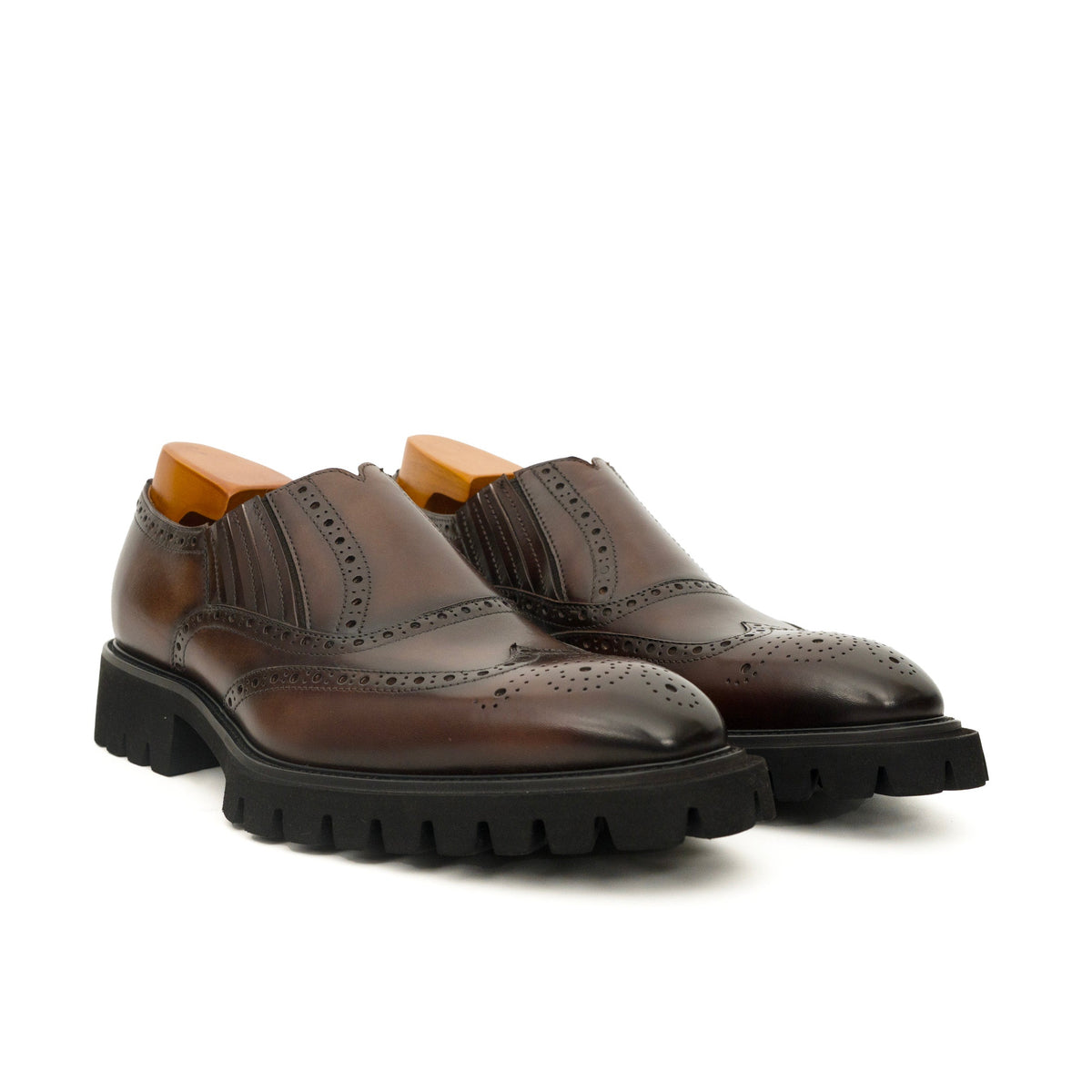 Dark Brown Wingtip Cow Leather Slip-On Shoes DIVINCH