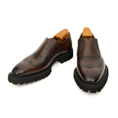 Dark Brown Wingtip Cow Leather Slip-On Shoes DIVINCH