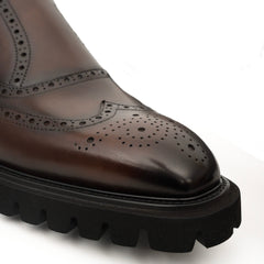 Dark Brown Wingtip Cow Leather Slip-On Shoes DIVINCH