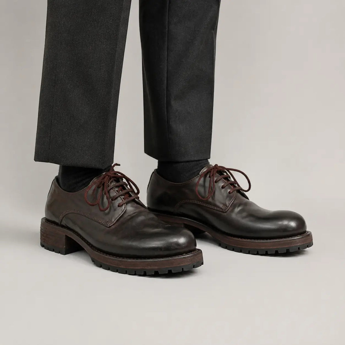 Dark Espresso Horsehide Lug Sole Derby on-foot product photo