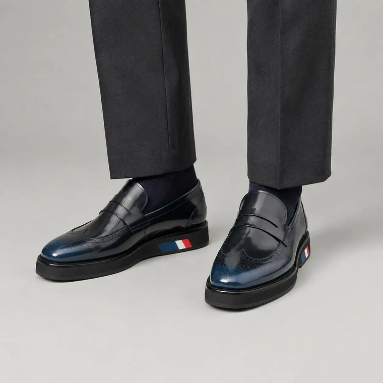 Dark Blue Glossy Platform Penny Loafer