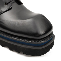 Black Square-Toe Cow Leather Derby Shoes