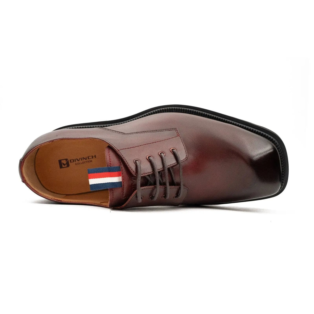Burgundy Square-Toe Derby Shoes with Pull Tab