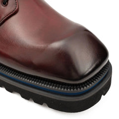 Wine Red Square-Toe Cow Leather Derby Shoes