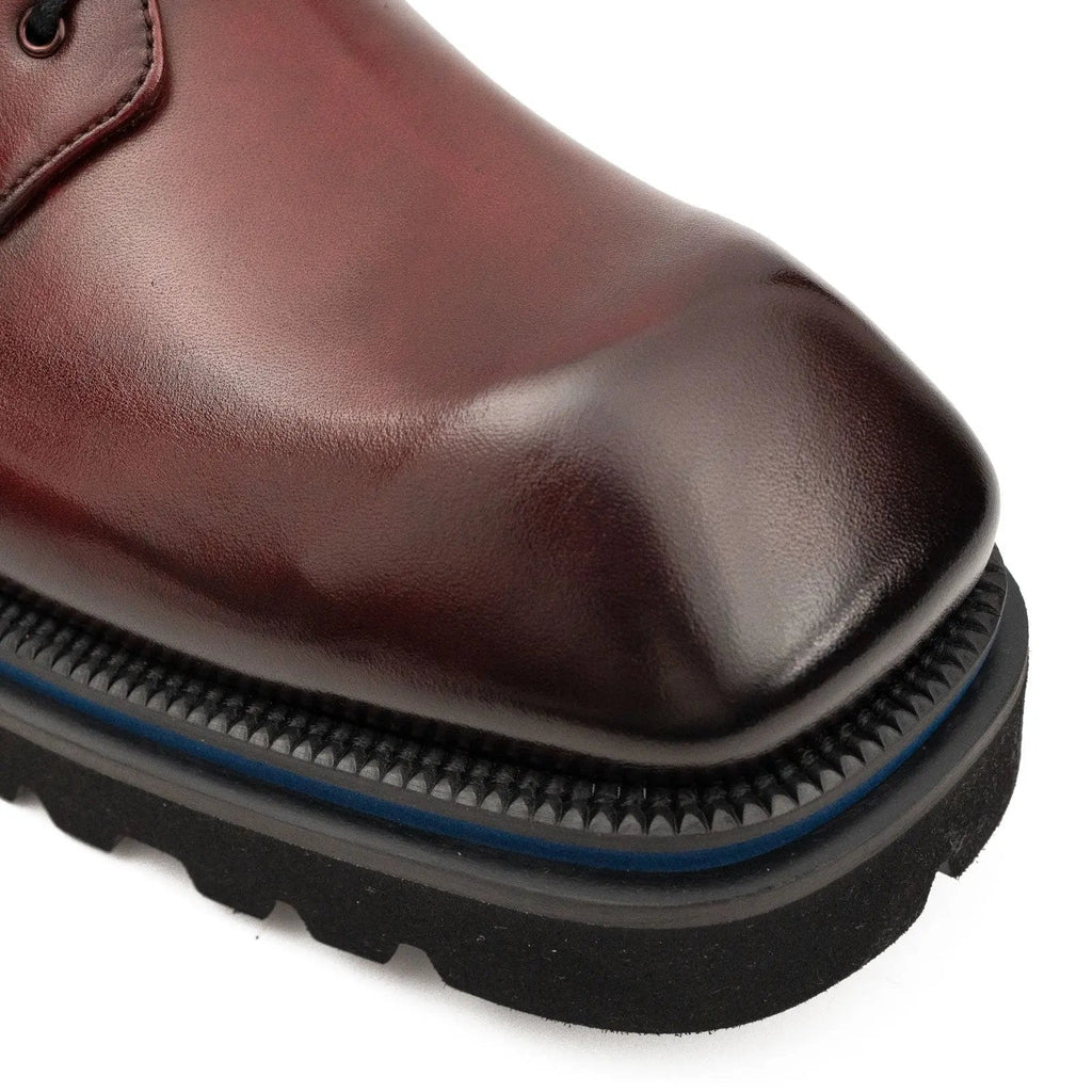 Burgundy Square-Toe Derby Shoes with Pull Tab