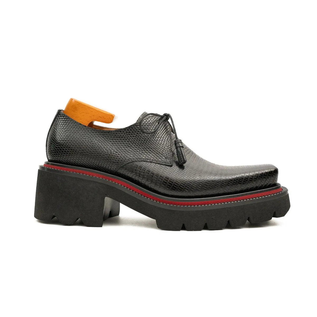 Derby shoes with thick soles, snake pattern embossing and tassels Divinch