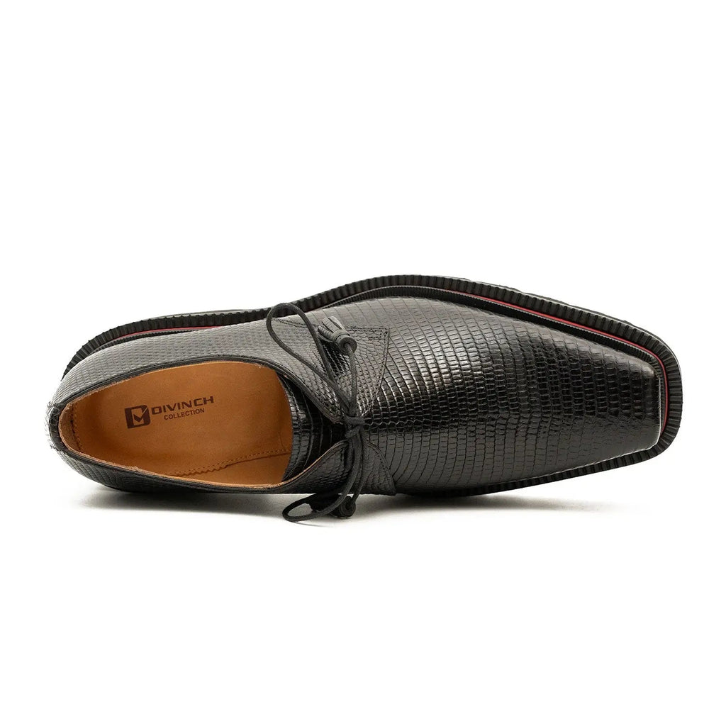 Derby shoes with thick soles, snake pattern embossing and tassels Divinch