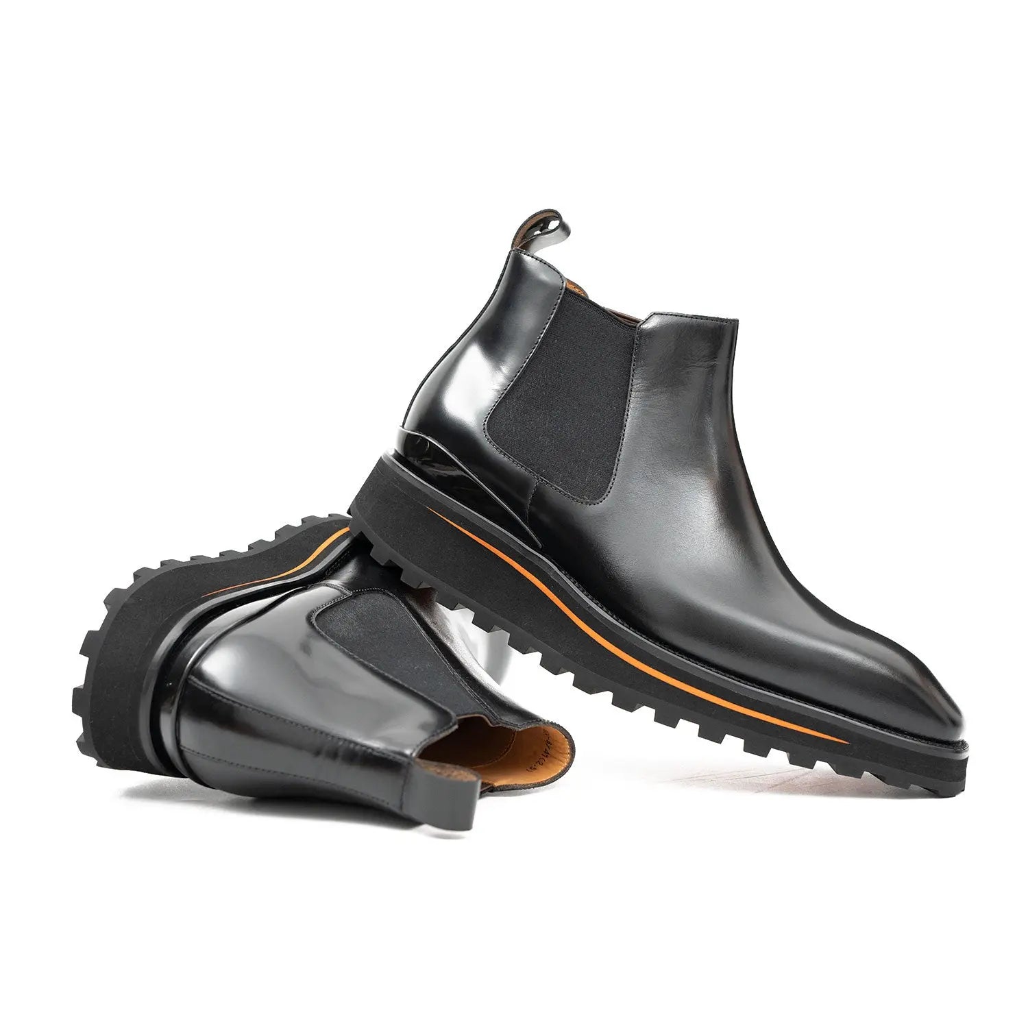 Foil leather Thick-Soled Chelsea Boot 2898 Black DIVINCH